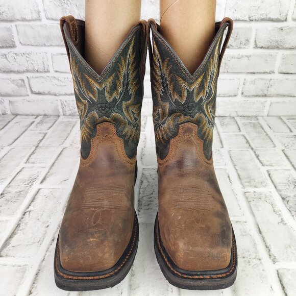 Ariat Sierra Steel Toe Men's Size 9 D Brown Leather Western Wide Square Toe Boot - Picture 9 of 11